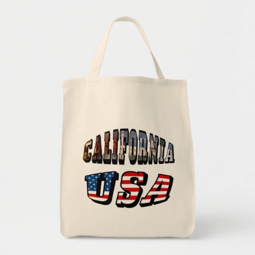 California Picture and USA Flag Text Tote Bag