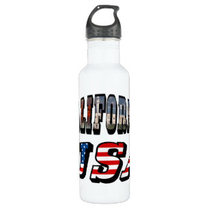 California Picture and USA Flag Text Water Bottle