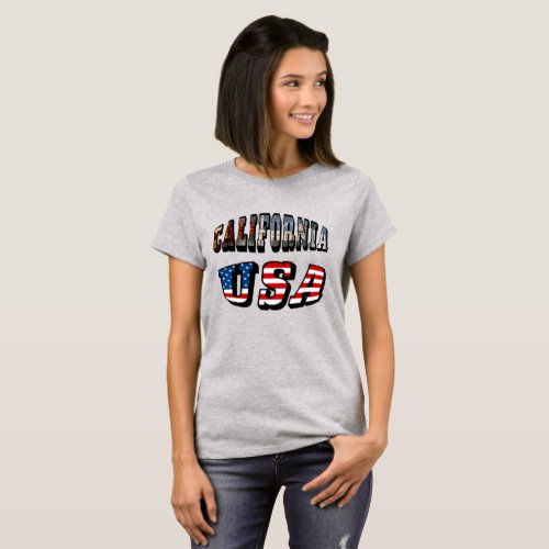 California Picture and USA Flag Text Womens T_Shirt