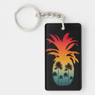 CALIFORNIA PINEAPPLE SUNSET PALM TREES KEYCHAIN