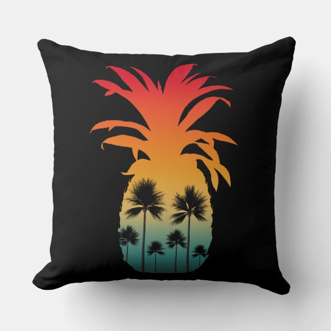 CALIFORNIA PINEAPPLE SUNSET PALM TREES THROW PILLOW (Front)