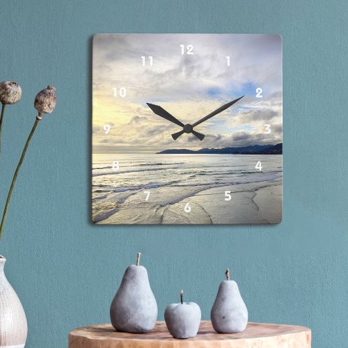 California Pismo Beach Dramatic Cloud Sunset Photo Square Wall Clock