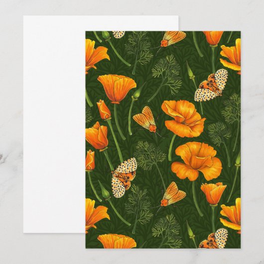 California poppies and moths on dark green (Front/Back)