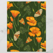 California poppies and moths on dark green (Back)