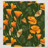 California poppies and moths on dark green (Front/Back)