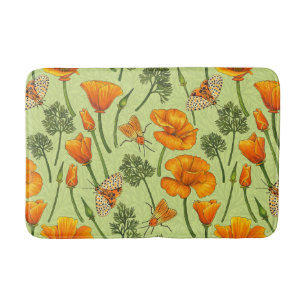 California poppies and moths on honey dew bath mat