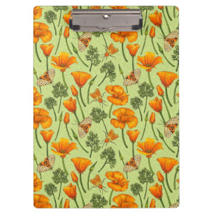 California poppies and moths on honey dew clipboard