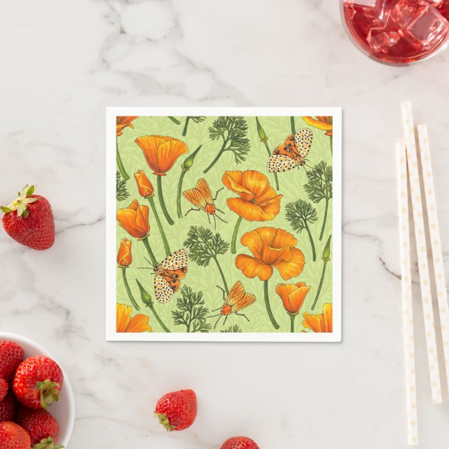 California poppies and moths on honey dew napkins (Insitu)