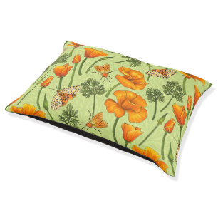 California poppies and moths on honey dew pet bed