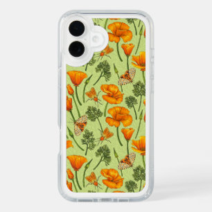 California poppies and moths on honey dew iPhone 16 plus case
