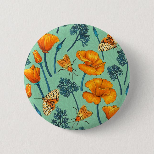 California poppies and moths on jade button (Front)