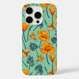 California poppies and moths on jade iPhone 16 pro case