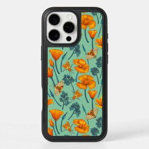 California poppies and moths on jade iPhone 16 pro max case