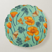 California poppies and moths on jade