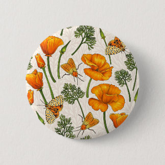 California poppies and moths on off white 2 button