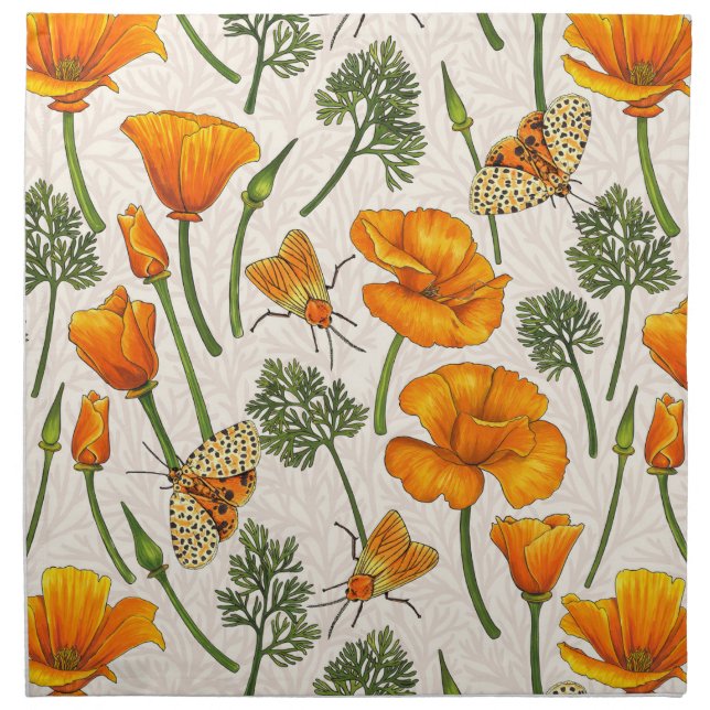 California poppies and moths on off white 2 cloth napkin (Front)