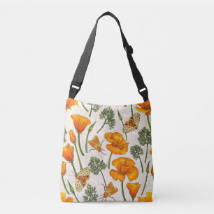 California poppies and moths on off white 2 crossbody bag