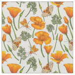 California poppies and moths on off white 2 fabric