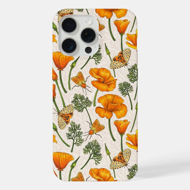 California poppies and moths on off white 2 iPhone case (Back)