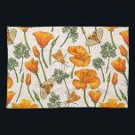 California poppies and moths on off white 2 kitchen towel<br><div class="desc">Hand-painted California poppies and moths- Garden tiger and bella moth</div>