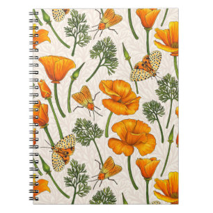 California poppies and moths on off white 2 notebook