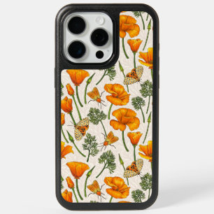 California poppies and moths on off white 2 iPhone 15 pro max case