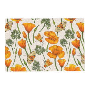 California poppies and moths on off white 2 placemat
