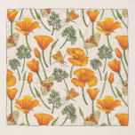 California poppies and moths on off white 2 scarf<br><div class="desc">Hand-painted California poppies and moths- Garden tiger and bella moth</div>