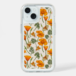 California poppies and moths on off white 2 iPhone 15 case