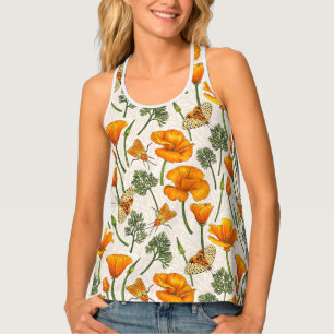 California poppies and moths on off white 2 tank top