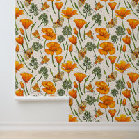 California poppies and moths on off white 2
