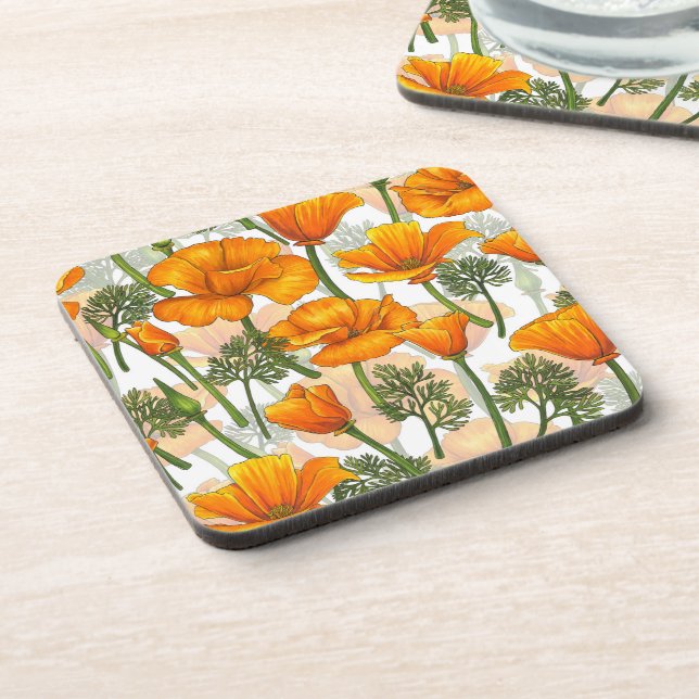 California poppies beverage coaster (Left Side)