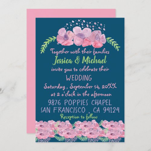 California Poppies Blue Wedding Invitation