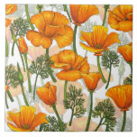 California poppies ceramic tile<br><div class="desc">Hand-drawn pattern with California poppies</div>