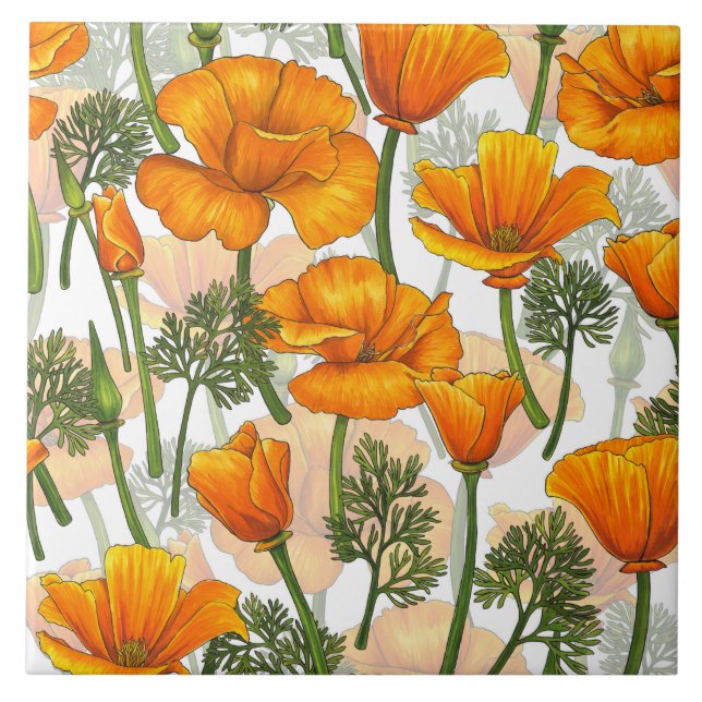 California poppies ceramic tile (Front)