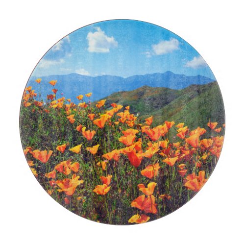 California poppies covering a hillside cutting board