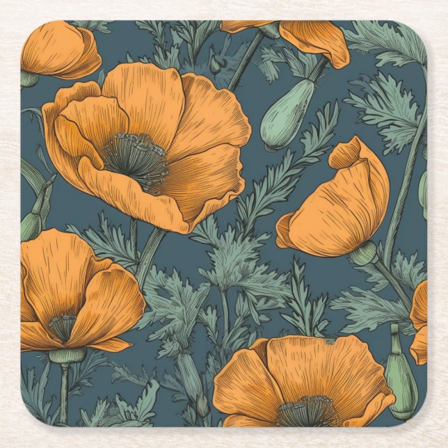 California Poppies Floral Coaster (Front)