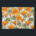 California poppies kitchen towel<br><div class="desc">Hand-drawn pattern with California poppies</div>