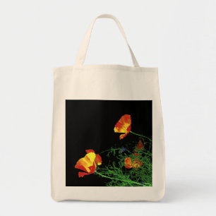 California poppies on black tote bag