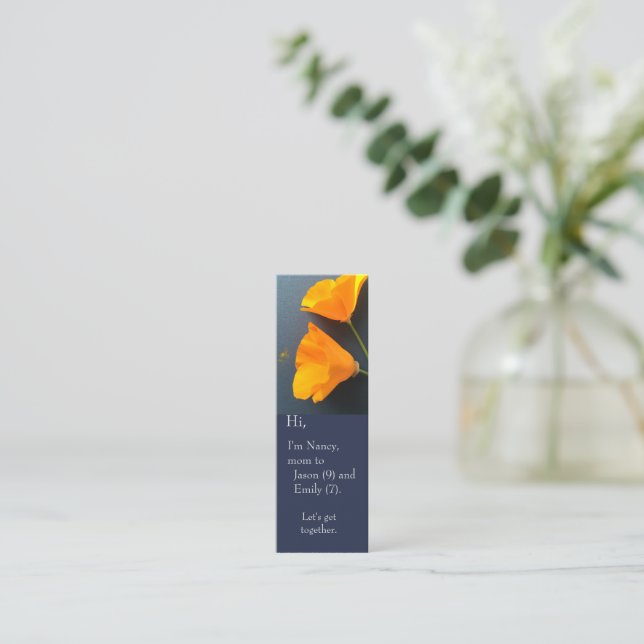 California poppies on blue background mini business card (Standing Front)