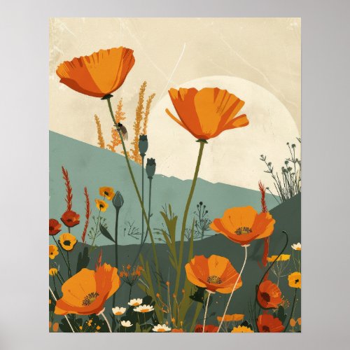 California Poppies Original Abstract Art Poster