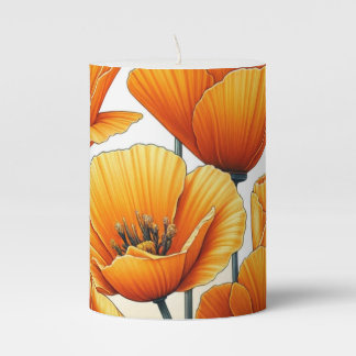 California Poppies Pattern Pillar Candle