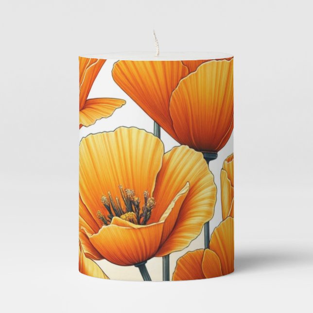 California Poppies Pattern Pillar Candle (Front)