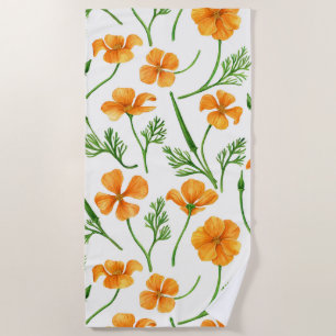 California poppies, summertime flowers, orange wil beach towel