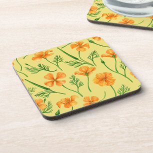 California poppies, summertime flowers, orange wil beverage coaster
