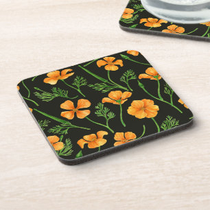California poppies, summertime flowers, orange wil beverage coaster