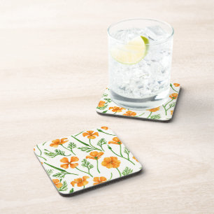 California poppies, summertime flowers, orange wil beverage coaster