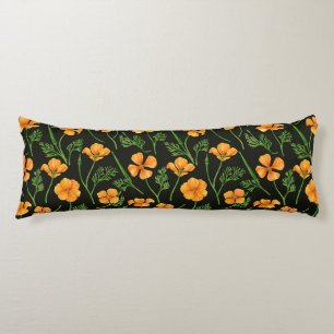 California poppies, summertime flowers, orange wil body pillow