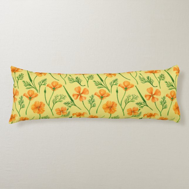 California poppies, summertime flowers, orange wil body pillow (Front)