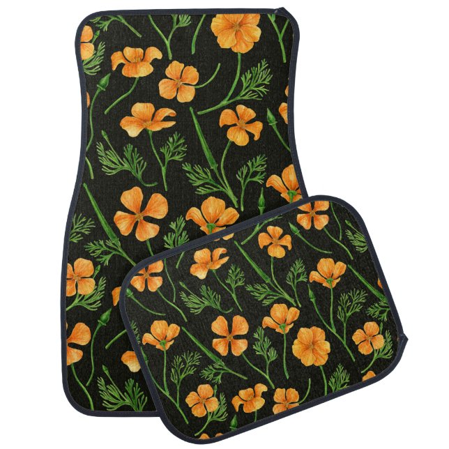 California poppies, summertime flowers, orange wil car floor mat (Set)
